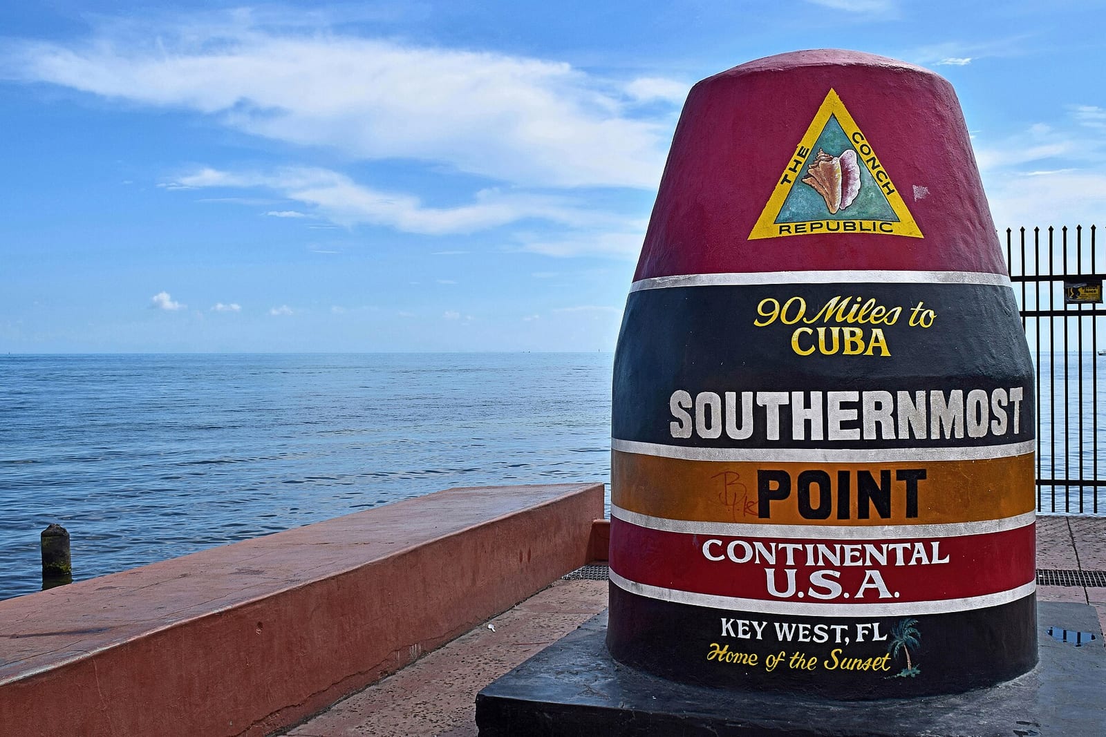 The Southernmost Point buoy marker at the edge of Key West, Florida
