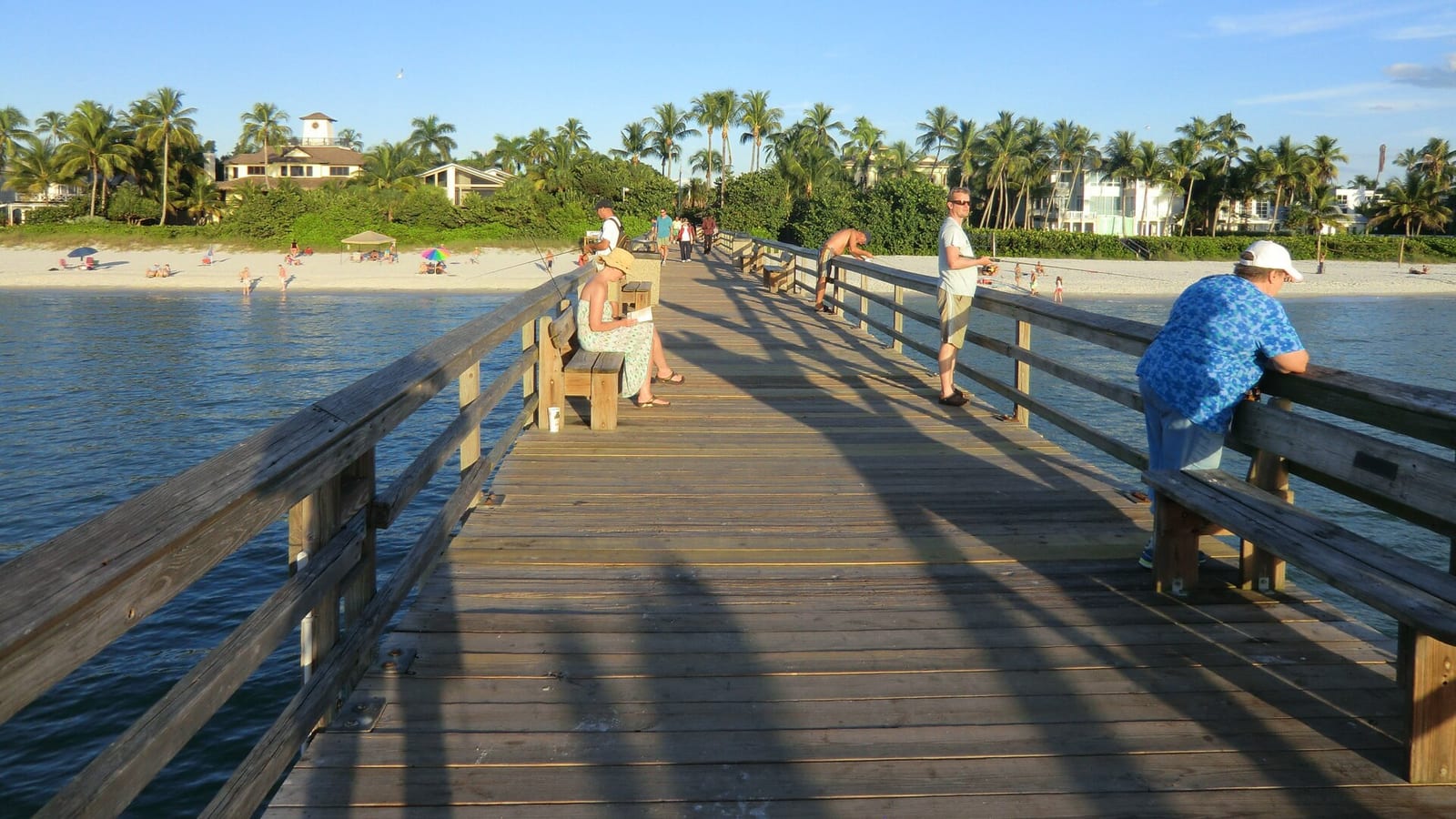 The Naples fishing pier reaching into the Gulf of Mexico at Naples, Florida